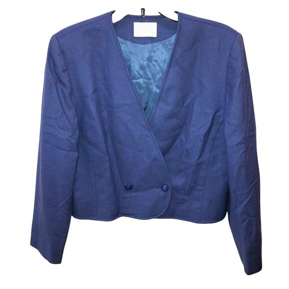 VTG Pendleton Womens 12 Blue Pure Virgin Wool Double Breasted Blazer Jacket USA - Picture 2 of 11
